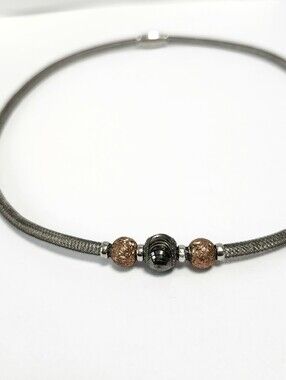 Minimalist Two-Tone Bead Choker Mesh Necklace Silver and Rose Gold size 17"